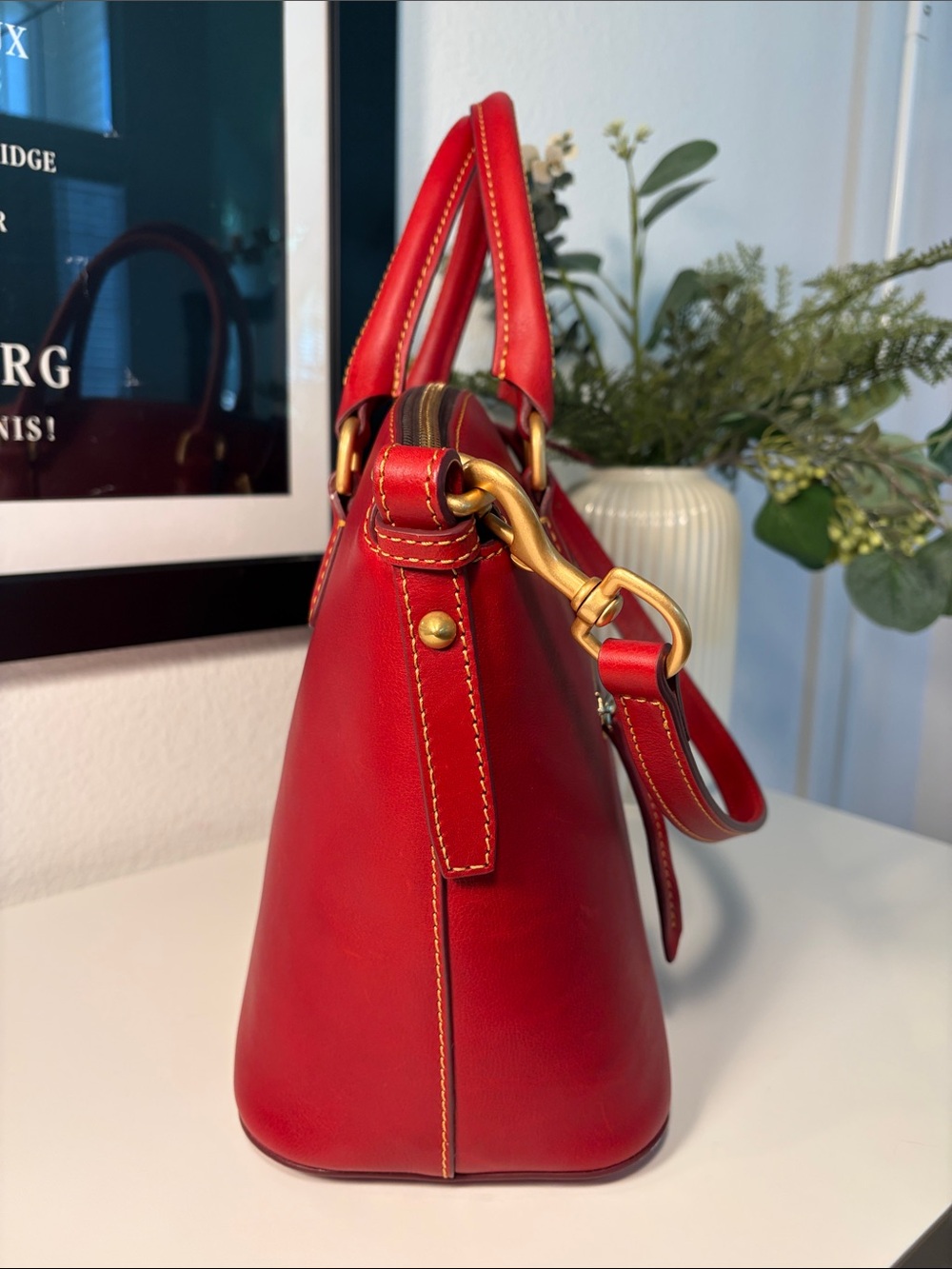NWT Vintage Dooney & Bourke Florentine Leather Dome Satchel In Red/Bordeaux - Picture 7 of 17